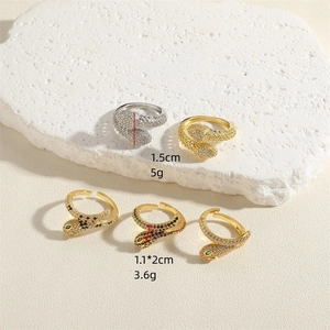 Retro hollow snake-shaped ring with 14K gold plating and colorful zircon stones