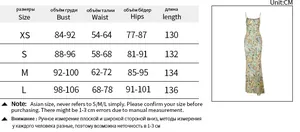 Detailed size chart for the sequin printed beach maxi dress with measurements in centimeters