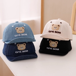 Casquette De Baseball Bébé Coton Denim Visière Souple Réglable Chapeau Soleil Mignon Ours Dessin Animé Broderie Enfant Décontracté Respirant