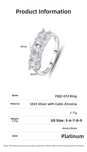 Detailed specs of S925 silver ring with five oval-cut 4x6mm cubic zirconia stones