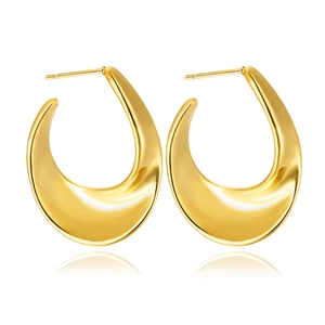 Elegant gold teardrop earrings in polished stainless steel with mirror finish on white background