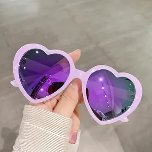 Fashionable lavender heart-shaped sunglasses with purple metallic reflective lenses