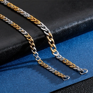 Bracciale a catena cubana bicolore in acciaio inossidabile oro e argento uomo e donna