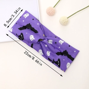 Detail view of purple Halloween headband with bat and ghost prints showing dimensions