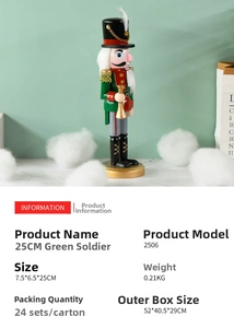 Detailed view of a 25cm wooden nutcracker soldier with green uniform and gold trumpet