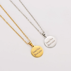 Inspirational Quote Round Pendant Necklace Stainless Steel High Polished Engraved Lettering Jewelry For Women And Men