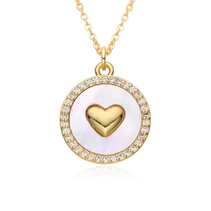 Minimalist gold heart pendant necklace featuring white mother of pearl and zircon stones