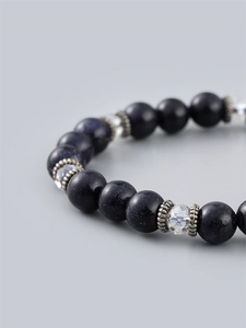 DIY Blue Goldstone beaded bracelet for men with faceted crystal and silver spacers