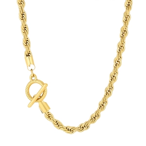 Golden titanium steel rope chain necklace with a stylish OT toggle clasp for men