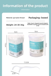 Detail specifications for dental floss picks with plastic case and size dimensions