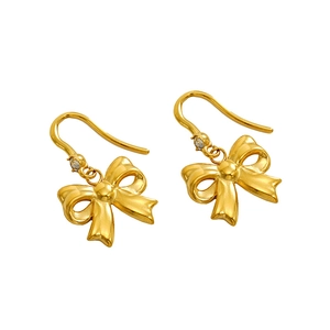 Elegant 18K gold-plated bow-knot hook earrings with sparkling zircon for women