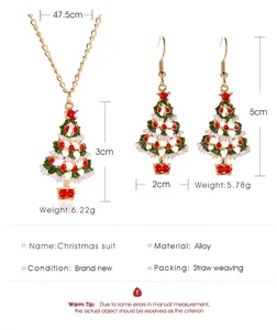 Detail showing dimensions of Christmas tree necklace and earrings jewelry set
