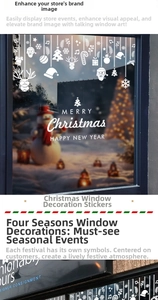 Detailed Christmas window stickers with Santa Claus, reindeer, and snowflakes for decoration