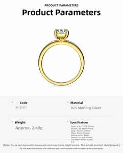 Detailed specs of S925 silver ring featuring a 3ct ice-flower cut rectangular zircon