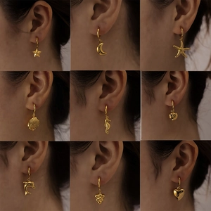 Collection of 18K gold plated shell-shaped earrings with diverse charms in 9 styles