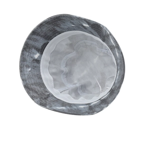 Detail view of tie-dye bucket hat interior showing white lining and adjustable drawstrings