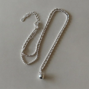 Minimalist double-layered 925 sterling silver ball necklace with small mirror ball pendant