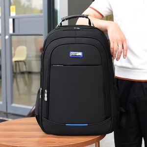 Large capacity black business travel laptop backpack with durable nylon fabric