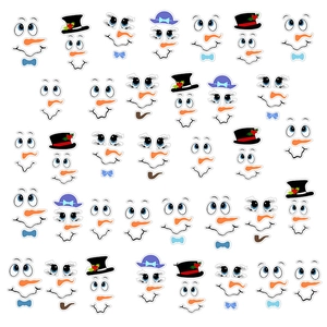 Cartoon snowman face decals with carrot noses and top hats for Christmas home decor