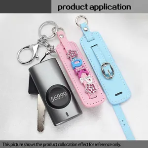 Custom PU leather keychain wristband with rhinestones and personal security alarm