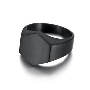 Minimalist matte black stainless steel geometric hexagonal ring for unisex style