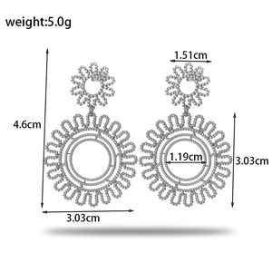 French vintage silver stainless steel hollow sun flower drop earrings for women