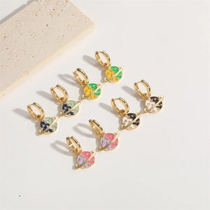 Minimalist planet planet earrings with colorful enamel and sparkling zircon accents