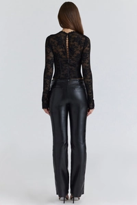 Detailed back view of sexy black lace top with boning design and rear zipper closure