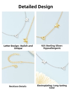 Detailed macro view of S925 sterling silver initial necklaces in gold and silver plating