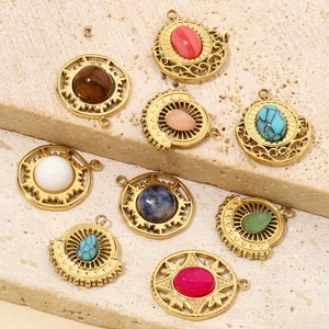 Vintage gold stainless steel teardrop pendants with colorful natural stones for DIY jewelry