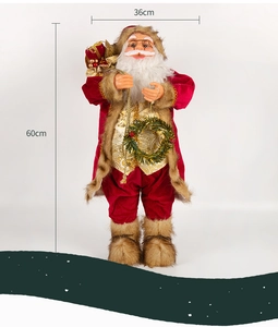 Detailed size guide of 60cm Christmas Santa Claus figurine with a wreath and red coat