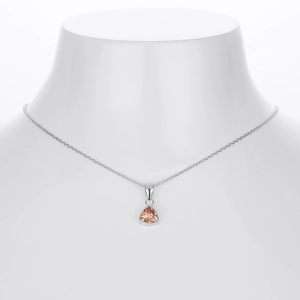 Macro shot of silver S925 sterling silver necklace with champagne triangular zircon stone