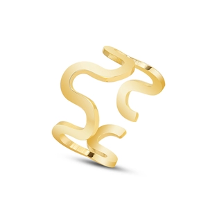 Exaggerated U-shaped wavy open ring in gold finish made of premium titanium steel