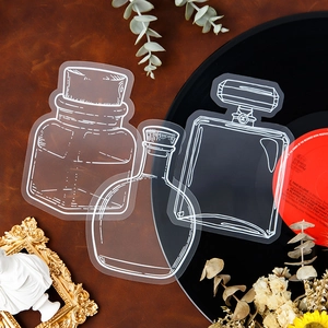 Transparent PET bottle stickers with white line art for DIY scrapbooking and crafts