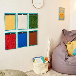 Detailed set of 6 sensory wall panels with diverse textures for tactile development