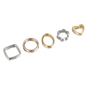 DIY jewelry accessories featuring hollow heart, flower, and square metal frames in gold and silver