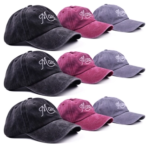 Detailed grid view of vintage washed baseball caps with Mama embroidery in three colors
