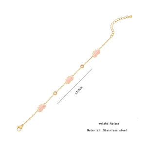 Detail of a pink lotus enamel and zircon stainless steel bracelet, length 17+4cm