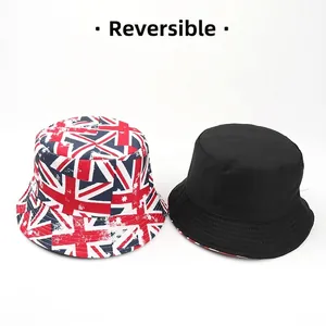 Chapeau bob réversible avec motif drapeau Union Jack et design noir uni pour protection solaire