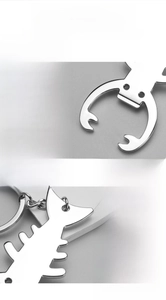 Polished zinc alloy lobster keychain showing fishbone design and metal clasp details