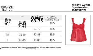 Size chart showing bust, waist, and length measurements for the mesh tank top