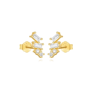 Minimalist S925 sterling silver square stud earrings with gold plating and zircons