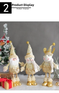 Three-piece gold Christmas doll set featuring Santa, Snowman and Reindeer figurines