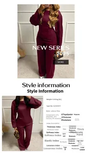 Detailed size chart for burgundy long sleeve T-shirt and pants set with fabric composition