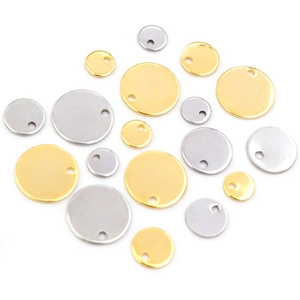 Assorted gold and silver stainless steel round tags for DIY jewelry and necklaces