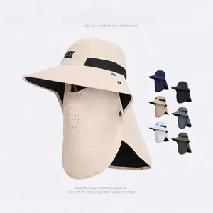 Chapeau Protection Solaire Nylon Large Bord Imperméable Respirant Masque Amovible Protection Cou Randonnée Pêche
