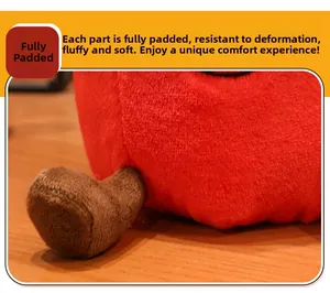 Detail of red plush pepper toy with soft velvet texture and high-elastic cotton filling