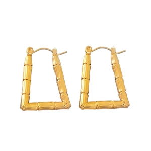 French style bamboo-shaped gold earrings in a minimalist geometric stainless steel design