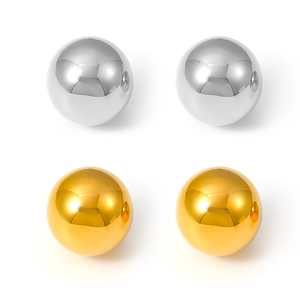 Polished gold and silver stainless steel ball earrings for women in a minimalist style