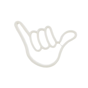 White Shaka hand gesture LED neon sign light for bedroom wall decor on white background